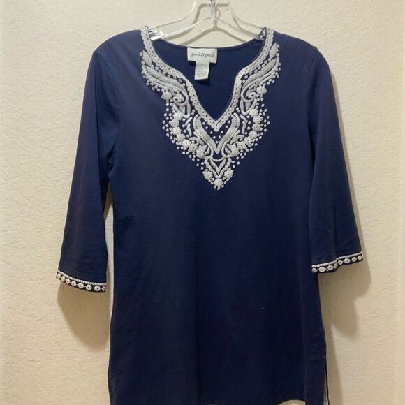 PECK & PECK TOP BLUE Small embroidered Southern Classic - Picture 2 of 7